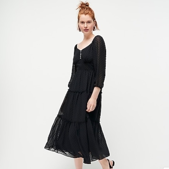 Jcrew Tiered Black Midi Dress in Swiss Dot - Picture 2 of 4
